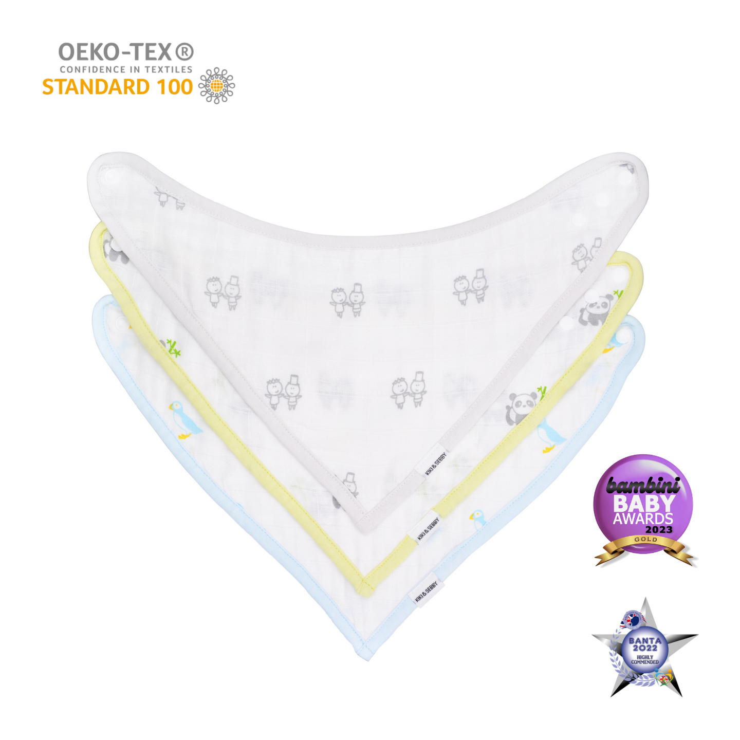 Six Layers Cotton Muslin Bandana Bibs - 3 pack